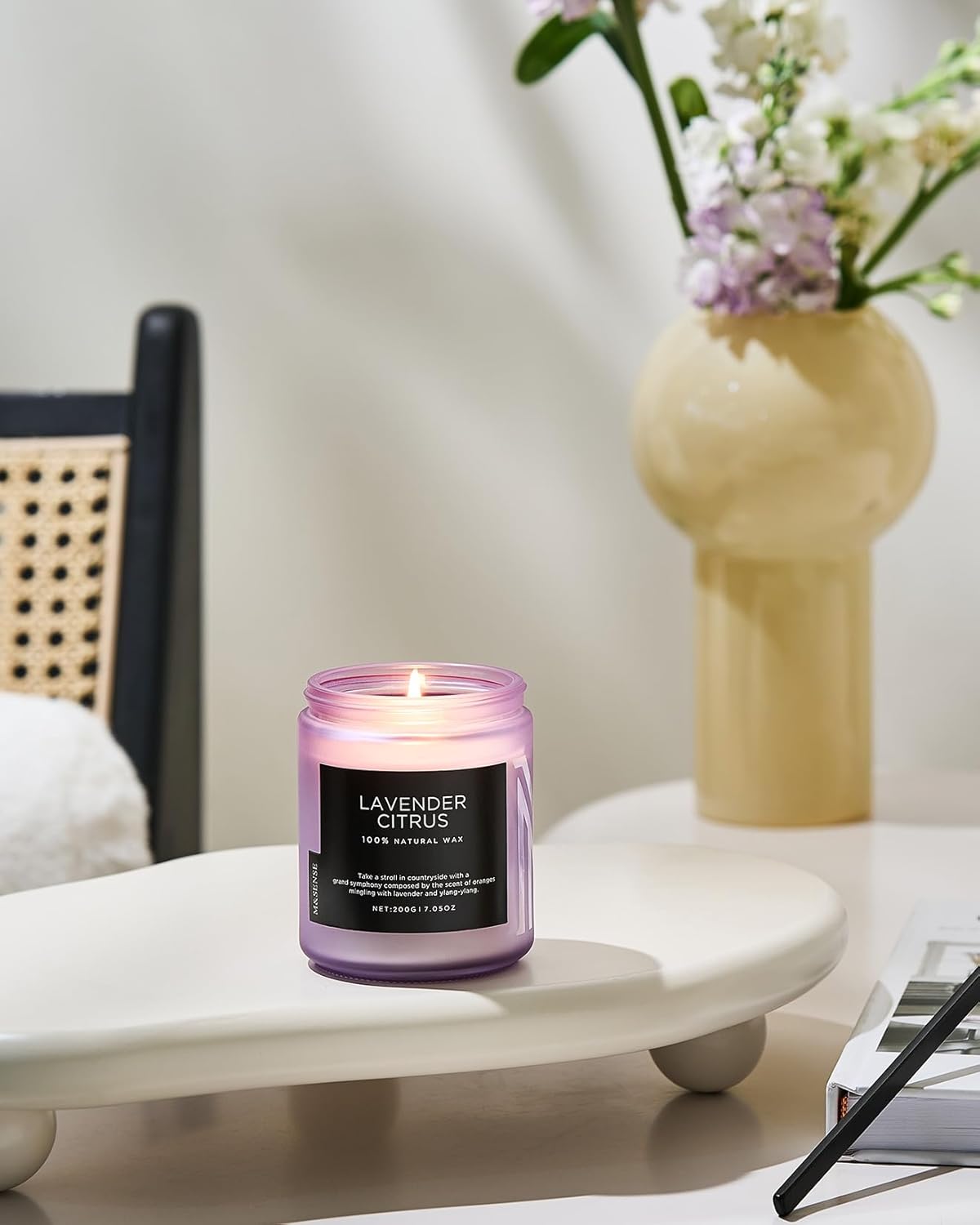 M&SENSE Lavender Citrus Scented Candle, Natural Soy Wax for Home Scented, Stress Relief 7.05oz 50H Burn Time Aromatherapy Candle Gift for Mom Friends Teacher & Spa Bath Yoga