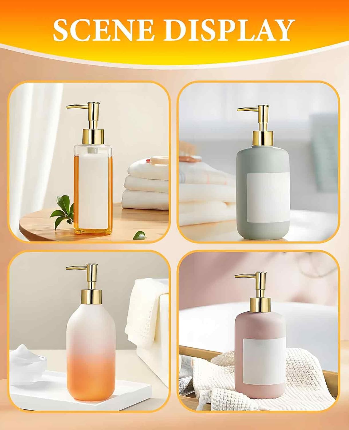 6 Pack Gold Soap Dispenser Pump, Top Replacement for Lotion & Regular Glass Bottles (Standard Diameter 28/400 Neck Size)
