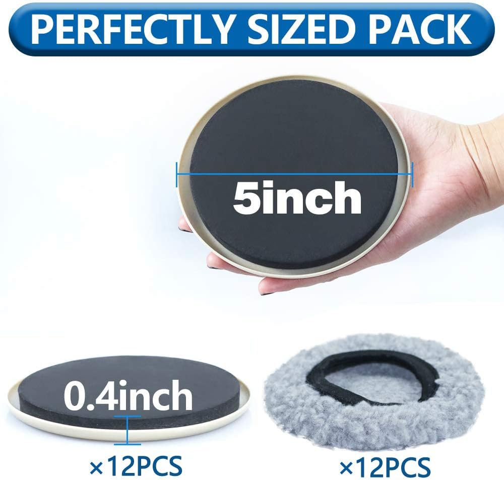 Furniture Sliders,Multi-Surface 2-in-1 Furniture Moving Pads for Carper & Hardwood Floors - 12 Pack 5" Carpet Sliders and 12 Hardwood Socks - Protect Floors & Carpet and Easier to Move