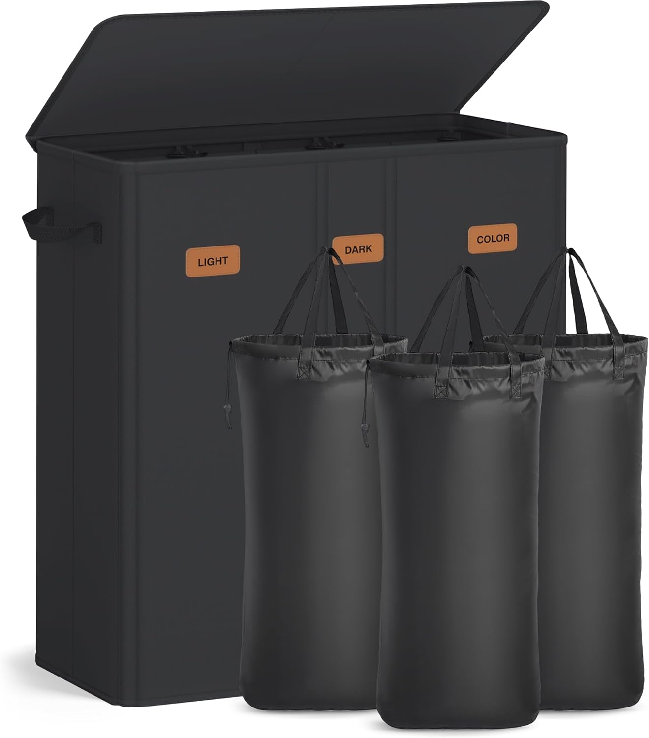 SONGMICS 42.2 Gallon (160 L) Laundry Hamper, 3-Compartment Laundry Basket Sorter with Lid, Labels, Removable Liner Bags, for Bedroom, Ink Black URLH013B01