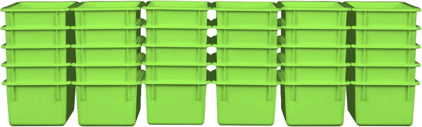 Wood Designs Cubby Storage Bin, Heavy Duty Plastic Containers for Kids Lime Green Cubby Tray Set of 30