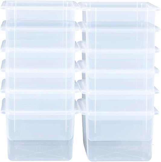 Wood Designs Cubby Storage Bin, Heavy Duty Plastic Containers for Kids Translucent Clear Cubby Tray Set of 12
