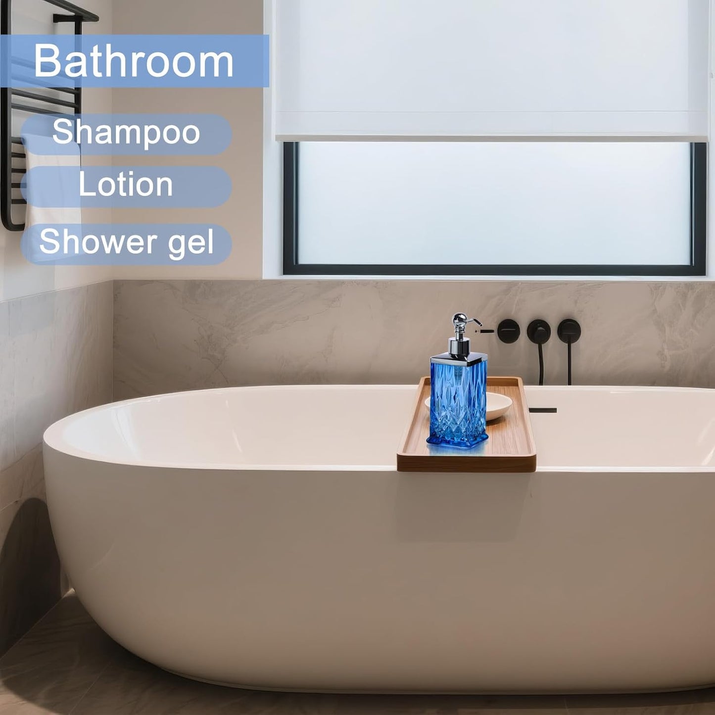 10Oz Diamond Grid Pattern Blue Glass Soap Dispenser with Rust Proof Stainless Steel Pump,Refillable Hand Soap Dispenser for Bathroom & Kitchen Hand Soap,Lotion,Body Wash(Square)