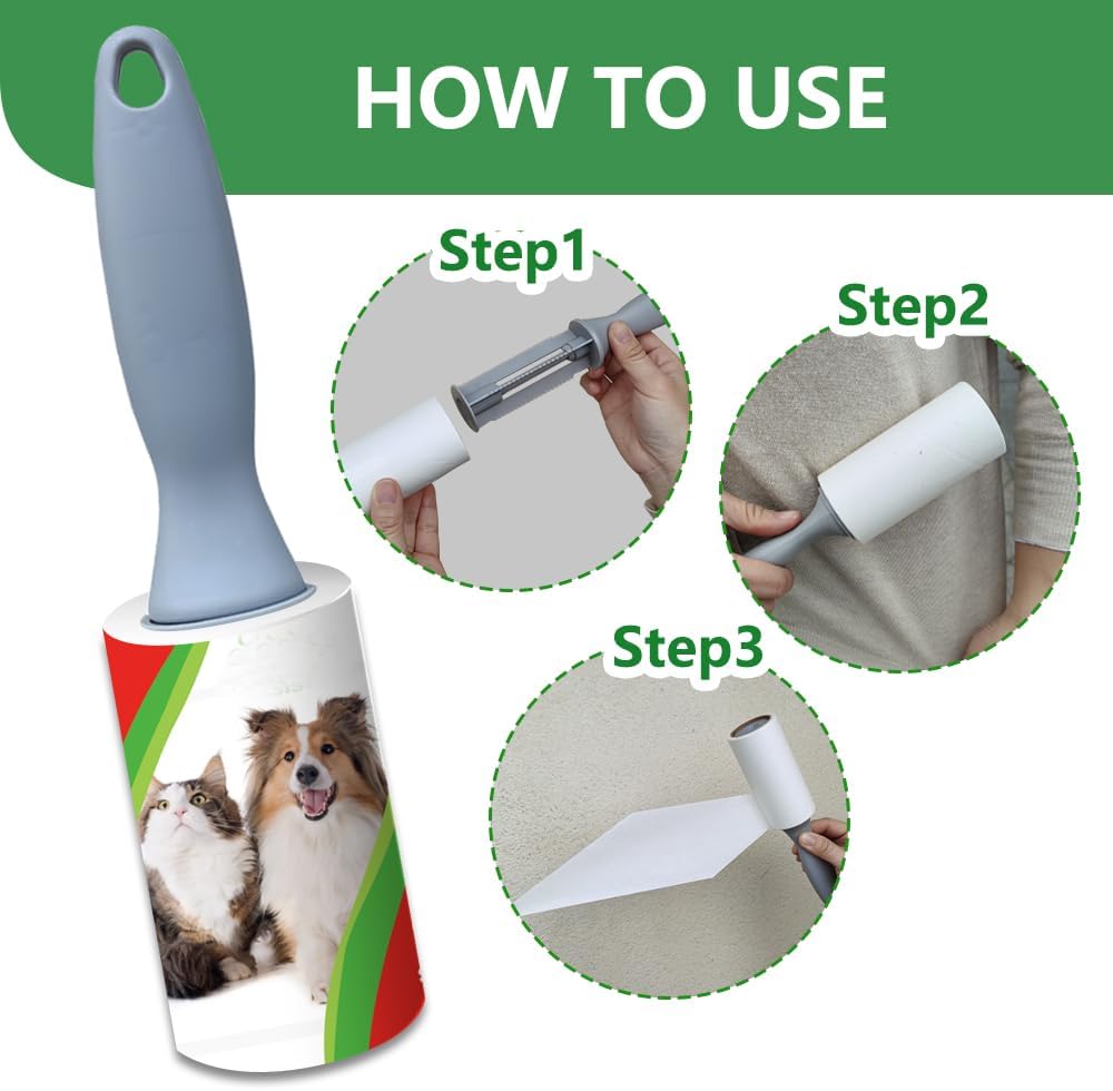 Pet Hair Lint Rollers, 3 Pack, 90 Sheets Each– Reusable Sticky Roller for Pet Hair, Cat & Dog Hair Remover, Lint Remover, Pet Hair Remover for Furniture, Clothing & Cars