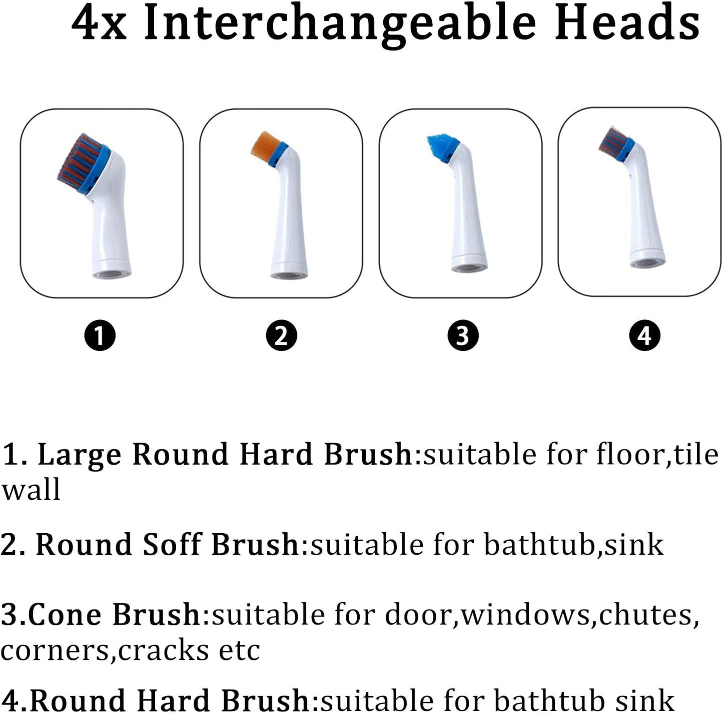 Electric Cleaning Brush with 4 in 1 Multiple Brush Heads, Indoor Household Cordless Motorized Brush for Bathroom Toilet Kitchen Tile Crevice