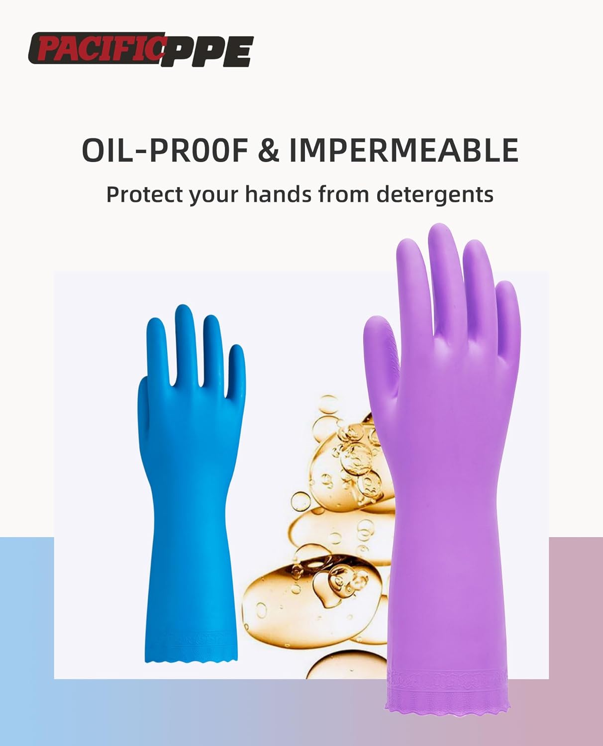 PACIFIC PPE 2 Pairs Dishwashing Cleaning Gloves with Latex free, Cotton lining, Kitchen Gloves (Purple+Blue, Large)