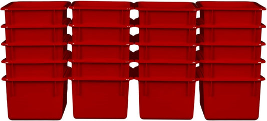 Wood Designs Cubby Storage Bin, Heavy Duty Plastic Containers for Kids Red Cubby Tray Set of 20
