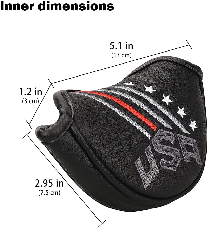 BIG TEETH Putter Cover Mallet Putter Cover Half Mallet Small Golf Headcover, Mini Club Head Protector Magnetic Closure Black Leather for Odyssey White Hot #5 Golf Rossie Tour Edge Chipper etc