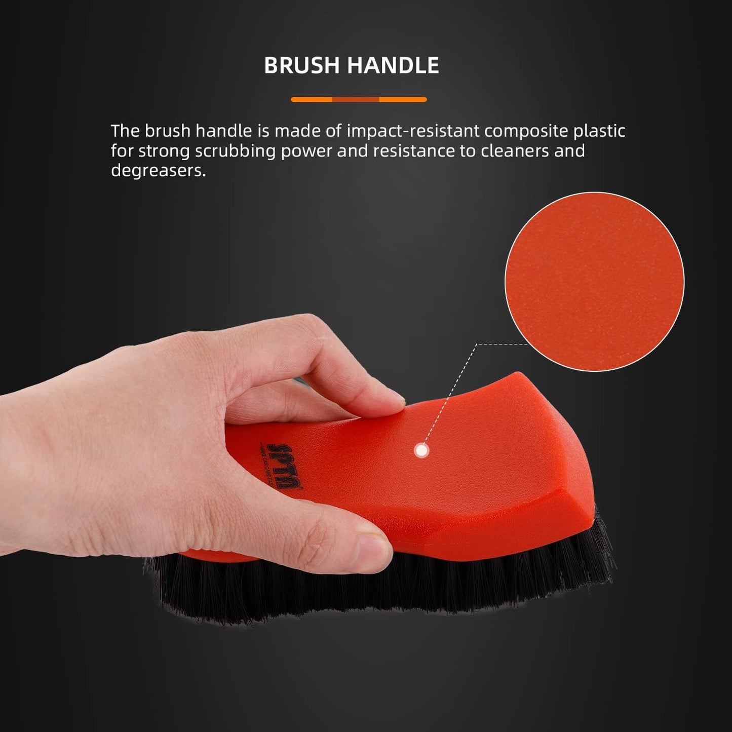 SPTA 3Pcs Car Detailing Brush Kit, Leather & Textile Interior Brush, Comfortable Grip and Scratch-Free Cleaning for Dashboard, Wheels, Seats, Foot Mats and Small Areas, Black