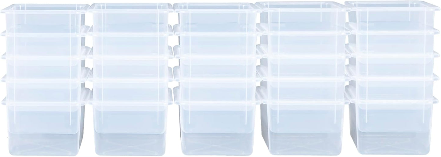 Wood Designs Cubby Storage Bin, Heavy Duty Plastic Containers for Kids Translucent Clear Cubby Tray Set of 25