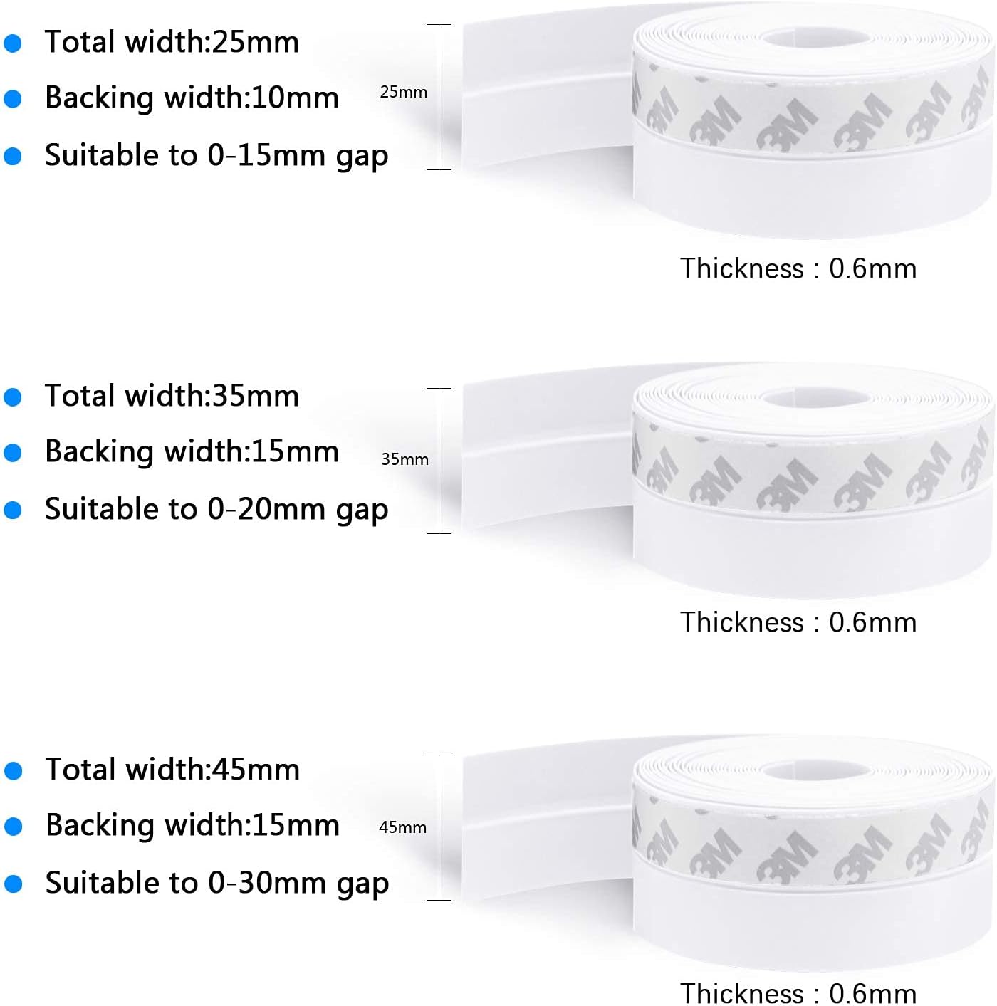 TAROSE Weather Stripping, 16.5 Feet Silicone Door Seal Strip, White, 35mm