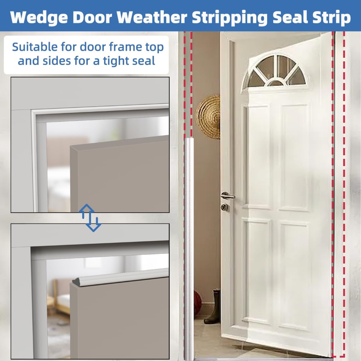 Wedge-Shape Window Weather Stripping Door Frame Seal Strip 2Pcs×196" Brown,Upgrade Black Foam,Soundproofing,Draft Stopper,Winter Insulation,Noise Blocker, Gap Filler for Exterior Front Door Side