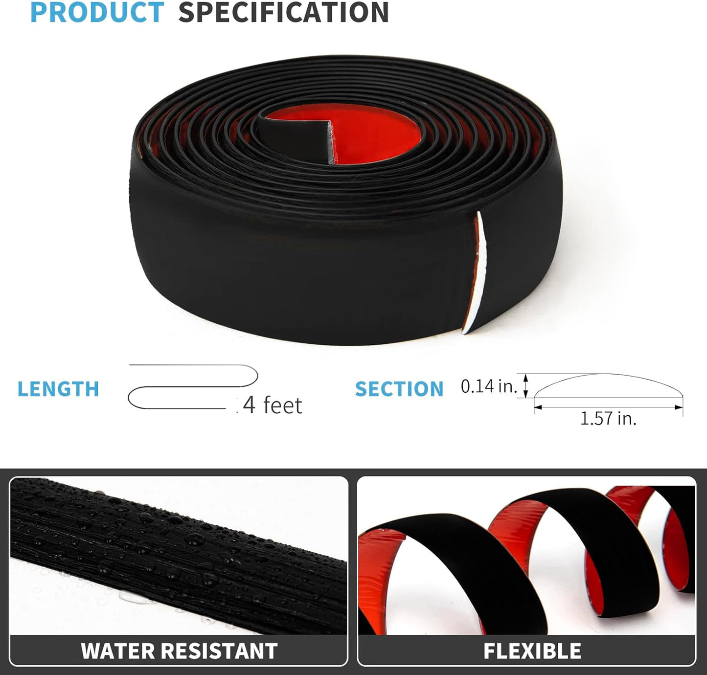 Art3d Self Adhesive Vinyl Floor Transition Strip, Laminate Strip Flat Divider for Joining Gaps, Carpet Threshold Transition, Tiles (4 FT, 1.57in, Black)