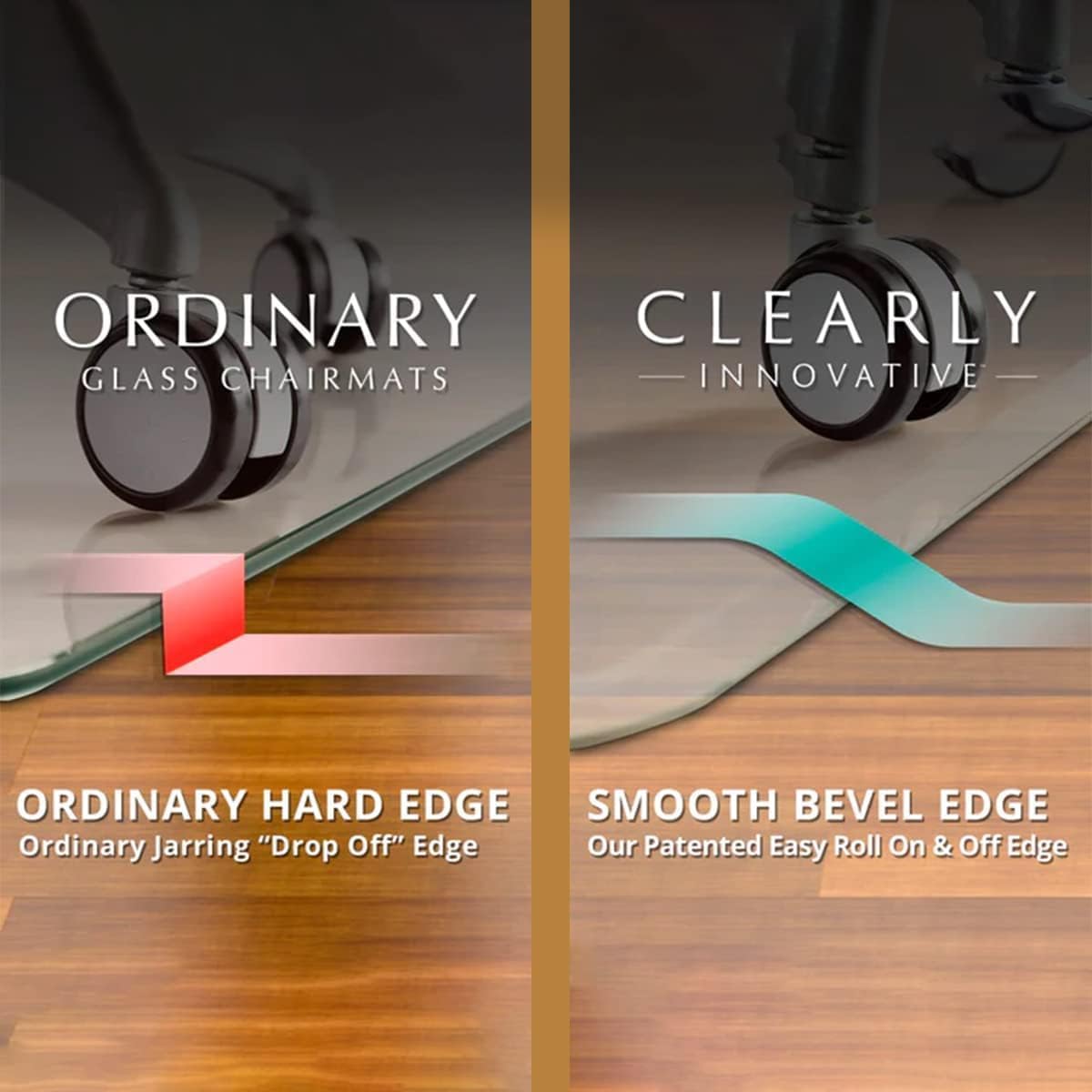 Exclusive Beveled Edge Glass Chair Mat for a Smooth Glide and Easy Roll On/Off by Clearly Innovative, Ultimate Office Chair Mat for Carpet or Hardwood Floor, 36x46