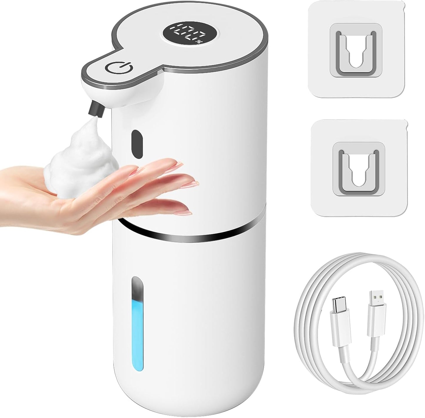 Automatic Foaming Soap Dispenser Touchless, USB Rechargeable Smart Hand Soap Dispenser, 6-Level Adjustable, 12.8oz/380mL Wall Mounted for Bathroom Kitchen Dish Soap