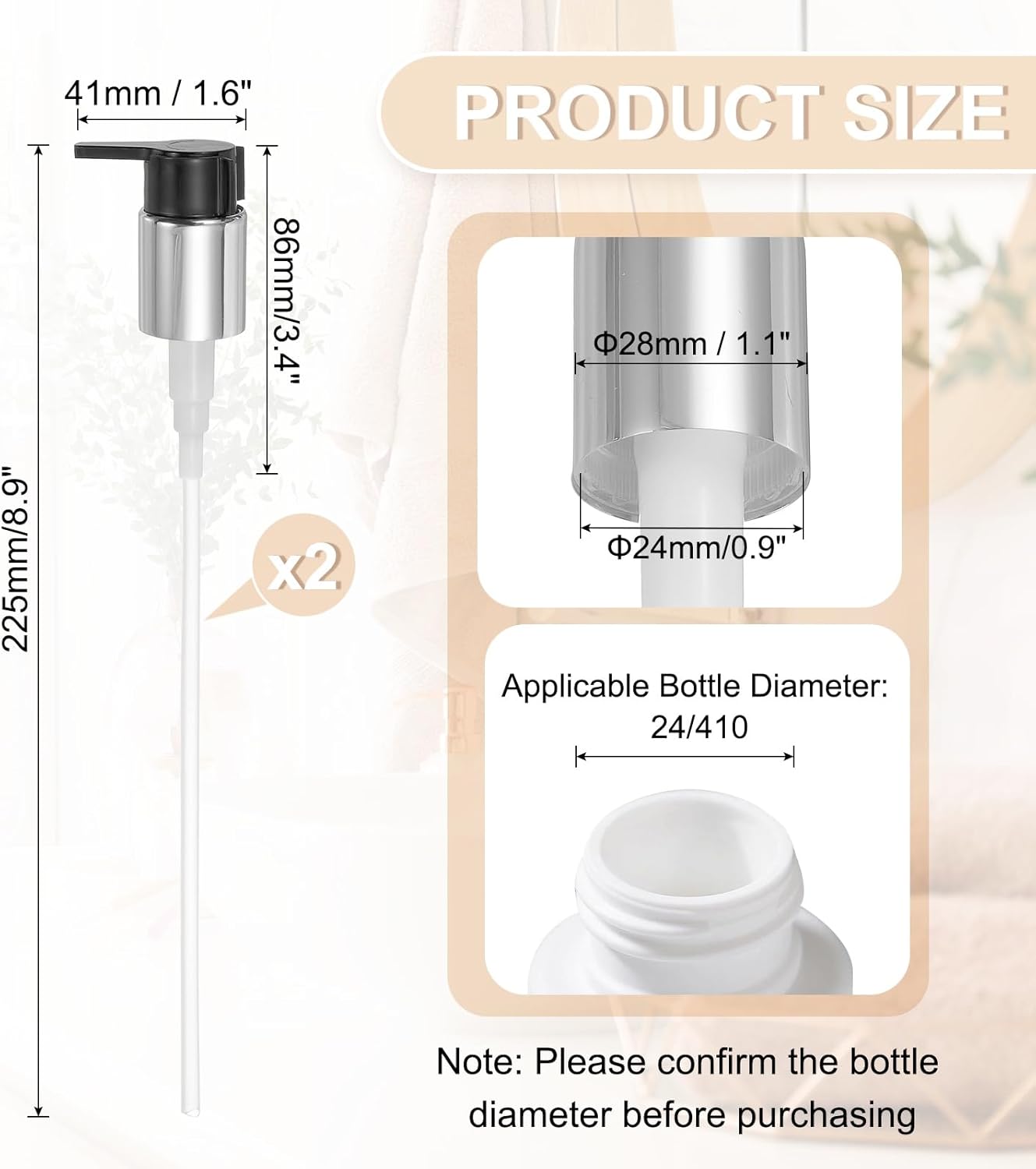 uxcell 2 Pcs Soap Dispenser Pump Heads, Hand Soap Dispensers Top Pumps Replacement Clip-on Pumphead for Standard 24/410 Neck Size Bathroom Lotion Shampoo Bottle, Silver Black