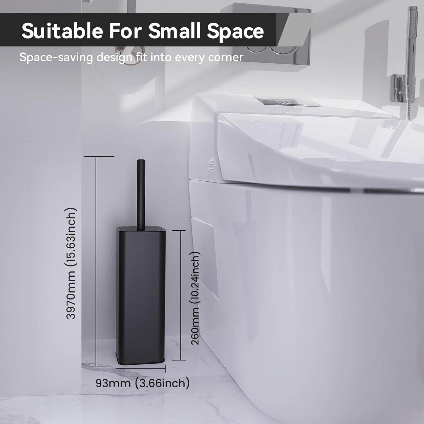 DOWRY Toilet Bowl Brush and Holder for Bathroom Storage Organization Deep Cleaning Covered Brush Cleaner Black Toilet Brush with 2 Brush Holders,Black Square