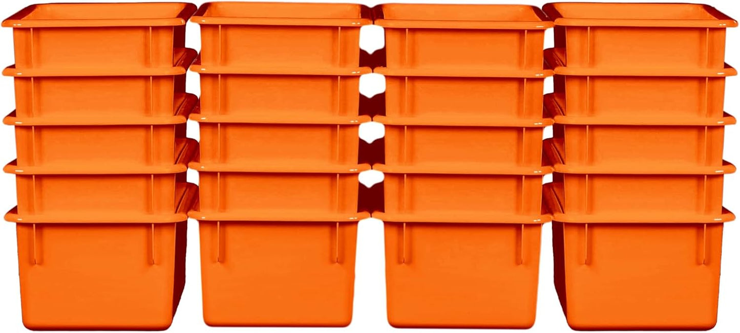 Wood Designs Cubby Storage Bin, Heavy Duty Plastic Containers for Kids Orange Cubby Tray Set of 20