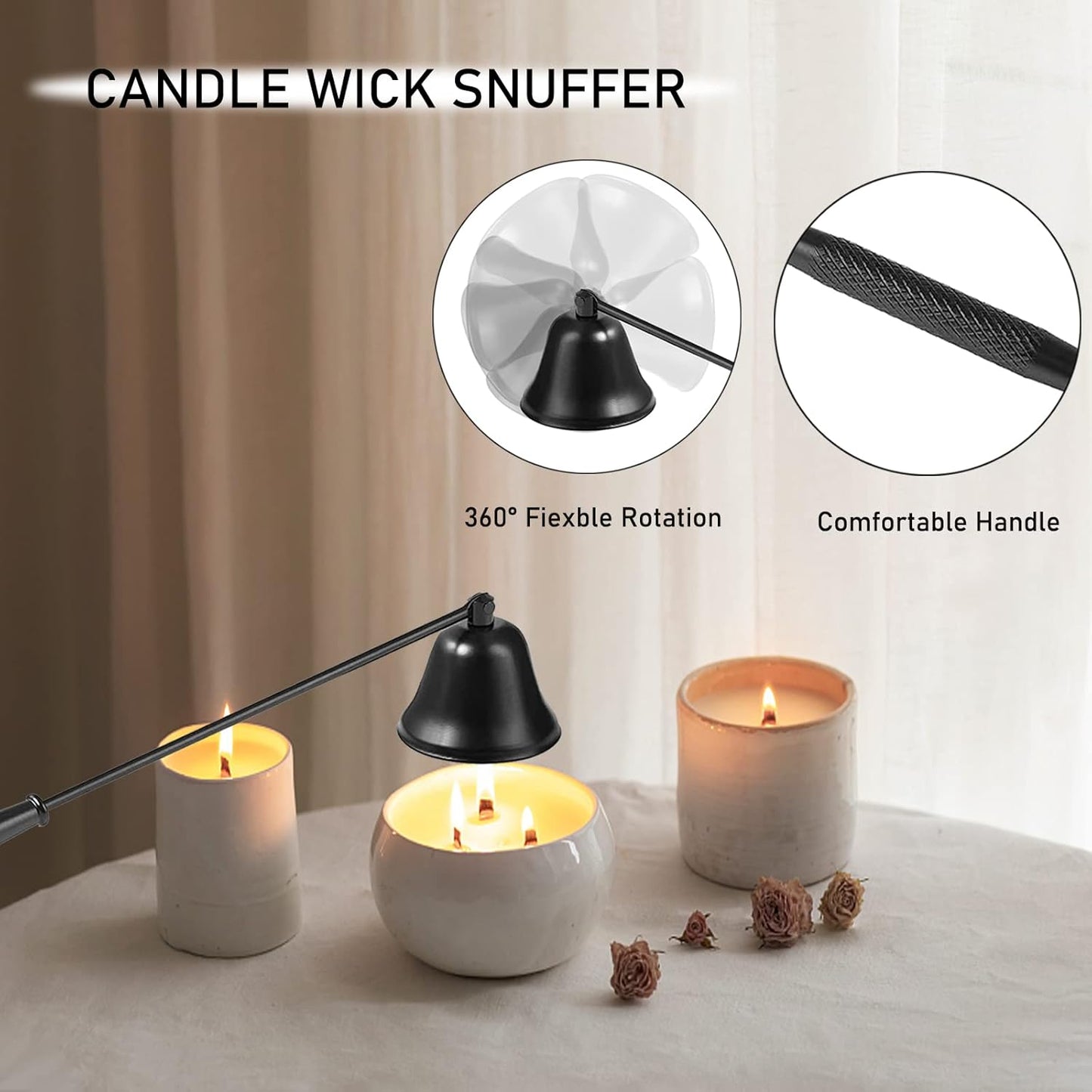 5IN1 Candle Accessory Set, Candle Wick Trimmer Cutter, Candle Snuffer & Candle Wick Dipper,Electric Lighter,Storage Tray Plat & Bag for Aromatherapy Candle Lover (Black)