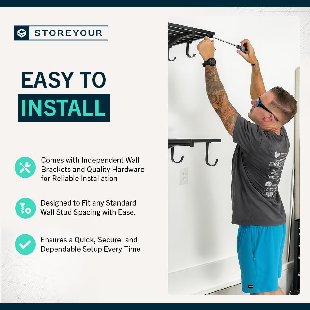 StoreYourBoard 2-Pack Heavy Duty Wall Shelves – Wall-Mounted Garage Storage Shelving and Organization for Sheds, Closets, or Utility Rooms – Holds 200 lbs, 2ft x 4ft, Black