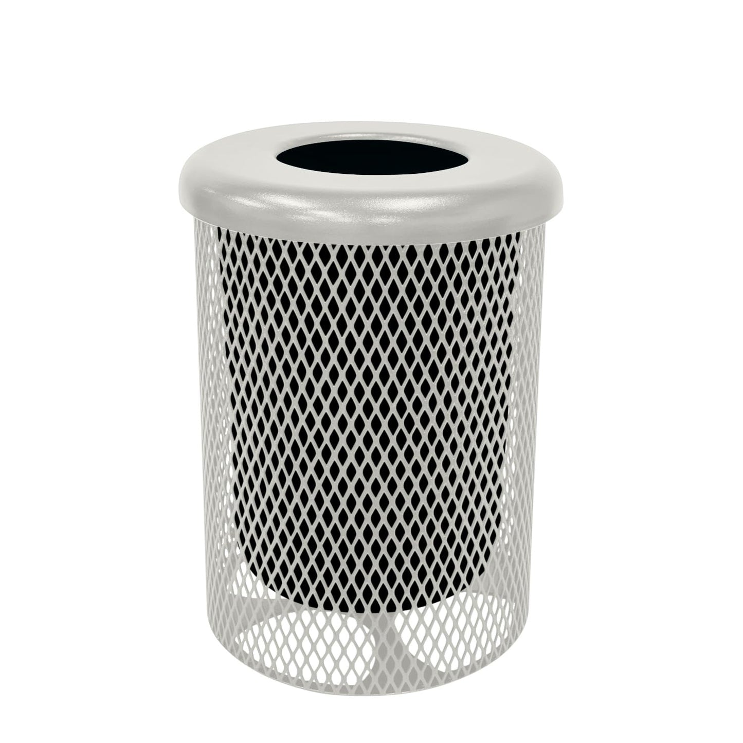 COATEDOUTDOORFURNITURE RFT-Gry Heavy Duty Round Trash Receptacle with Flat Top, Liner Included, 32 Gallon, Gray, Made in America