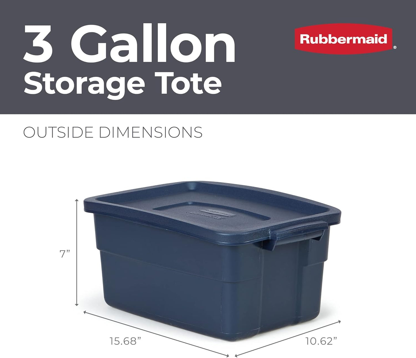 Rubbermaid Roughneck Tote 3 Gal, 6 Pack, Made in USA, Dark Indigo Metallic, Rugged Plastic Stackable Storage Bins with Lids and Handles