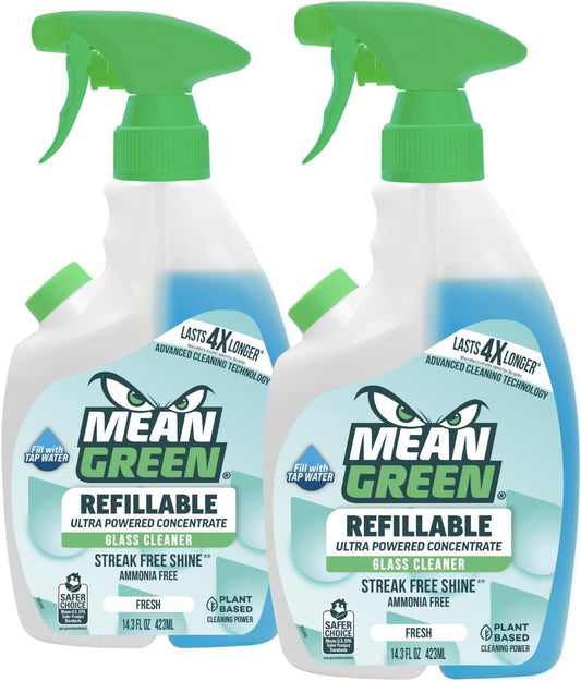 Mean Green Refillable Ultra Powered CONCENTRATE Glass Cleaner, Fresh, 14.3 Ounce 2-Pack