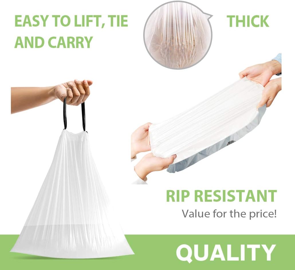 4 Gallon 320 Counts Strong Drawstring Trash Bags Garbage Bags by Teivio, Bathroom Trash Can Bin Liners, Small Plastic Bags for home kitchen office, White