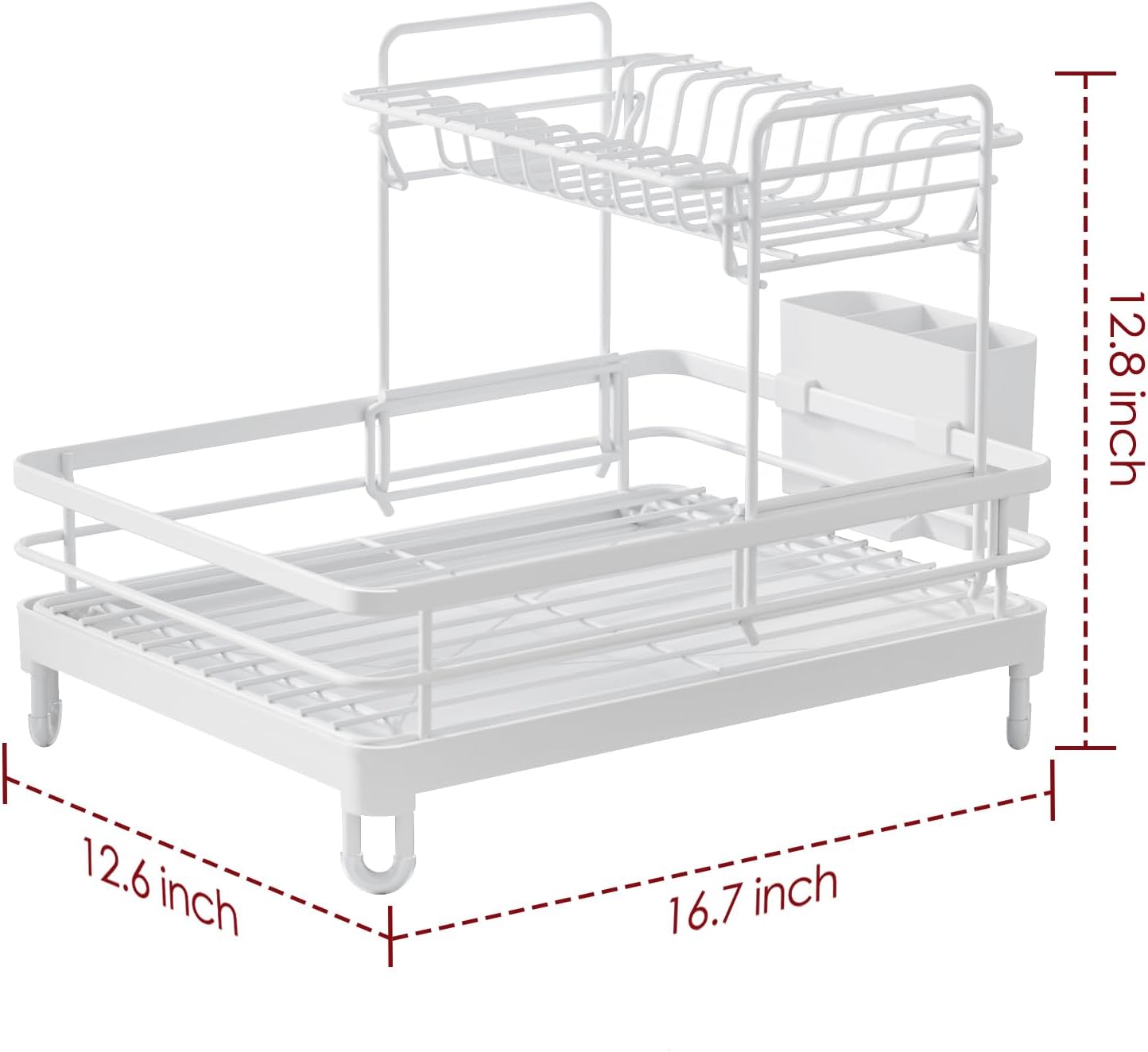 Dish Drying Rack - X-Large Stainless Steel Dish Rack for Kitchen Counter, 2-Tier Kitchen Organizers and Storage for Dishes, Bowls, Cutlery, White