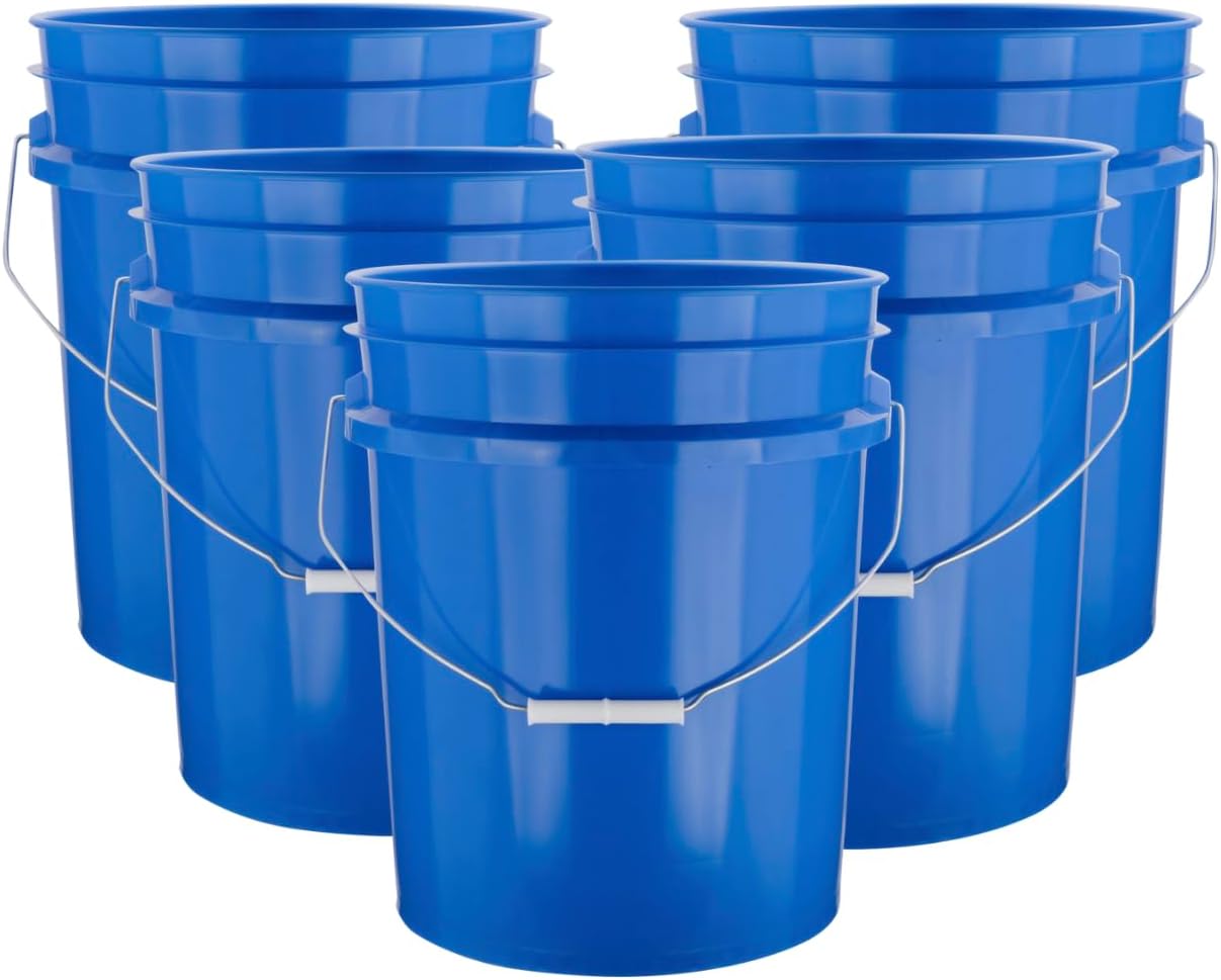 House Naturals 5 Gallon Premium HPDE Plastic Bucket - Made in USA Food Grade Storage Container, BPA Free All Purpose Pail (5, Blue)