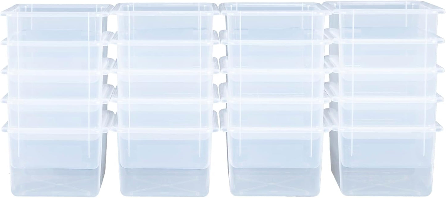 Wood Designs Cubby Storage Bin, Heavy Duty Plastic Containers for Kids Translucent Clear Cubby Tray Set of 20