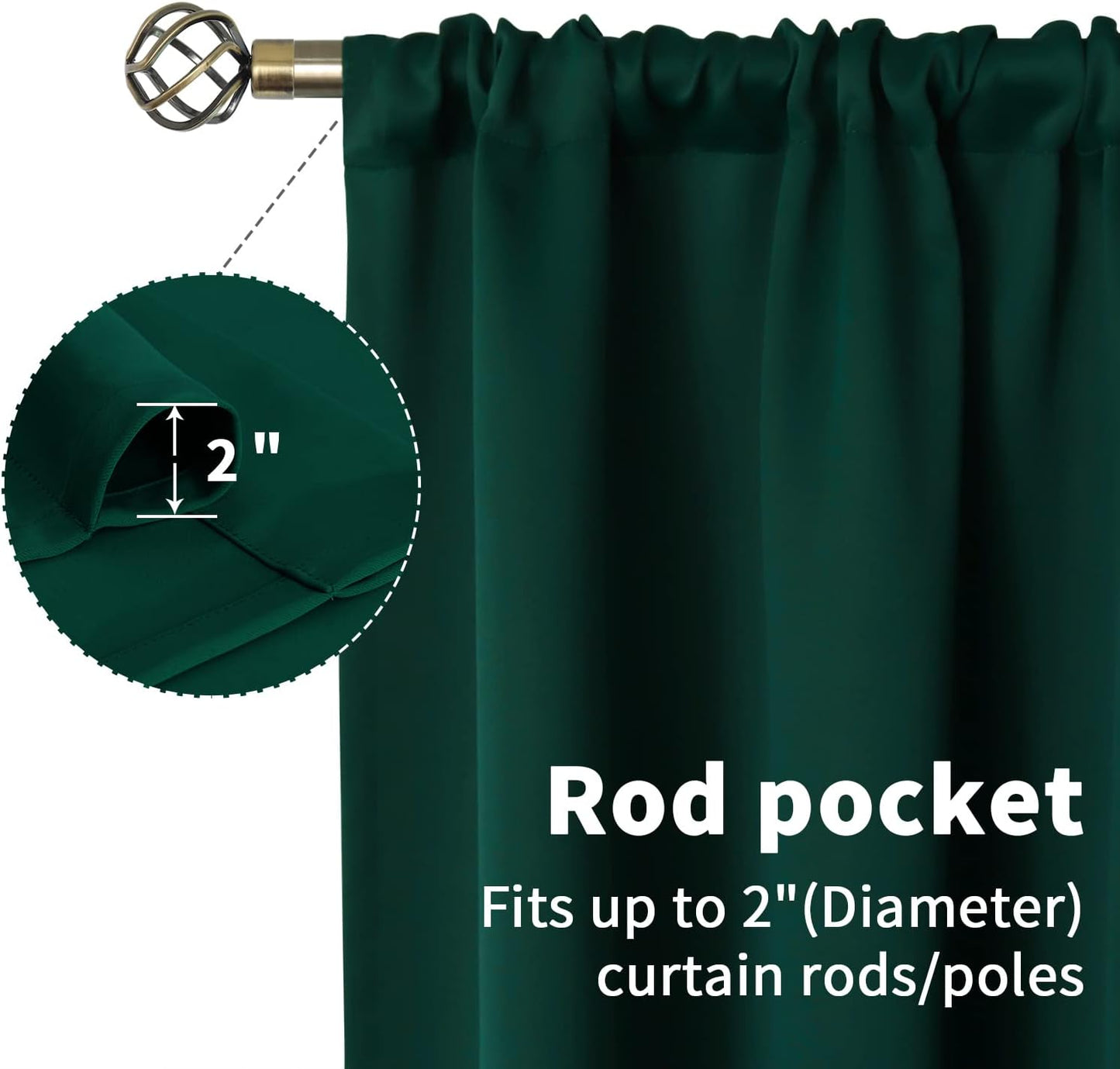 BGment Rod Pocket Blackout Curtains for Bedroom 84 Inch Length - Dark Green Thermal Insulated Room Darkening Drapes Privacy Christmas Decor for Living Room, 42 x 84 Inch, 2 Panels, Emerald