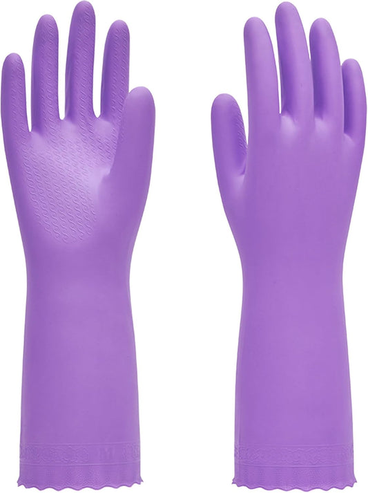 PACIFIC Cleaning Gloves with Latex free, Dishwashing Kitchen Gloves with Cotton Flocked Liner, Reusable, Non-Slip, Water Resistant Household Gloves, Purple, Medium