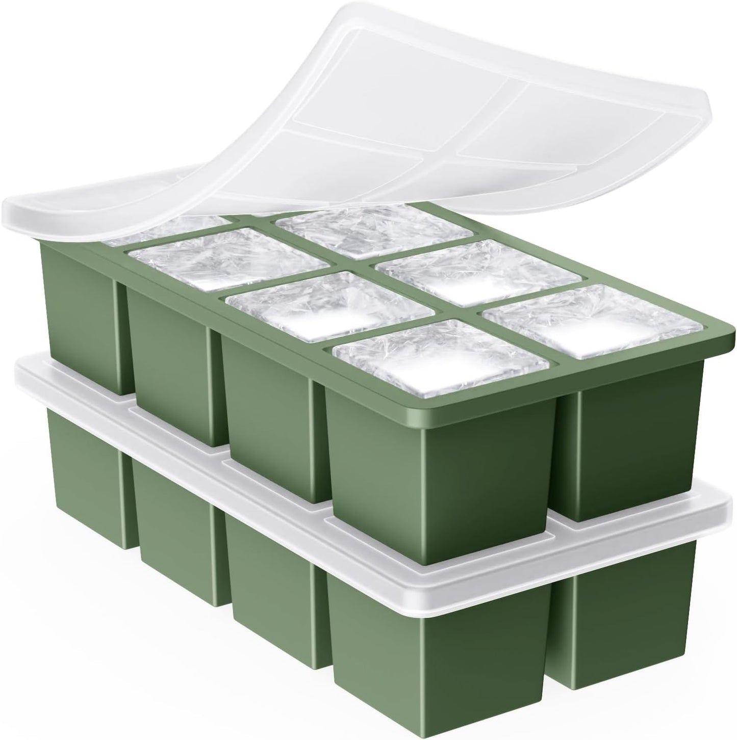 Large Ice Cube Trays for Whiskey: GGOW Big Silicone Ice Cube Trays - Huge Square Ice Cubed Tray for Whisky and Cocktail