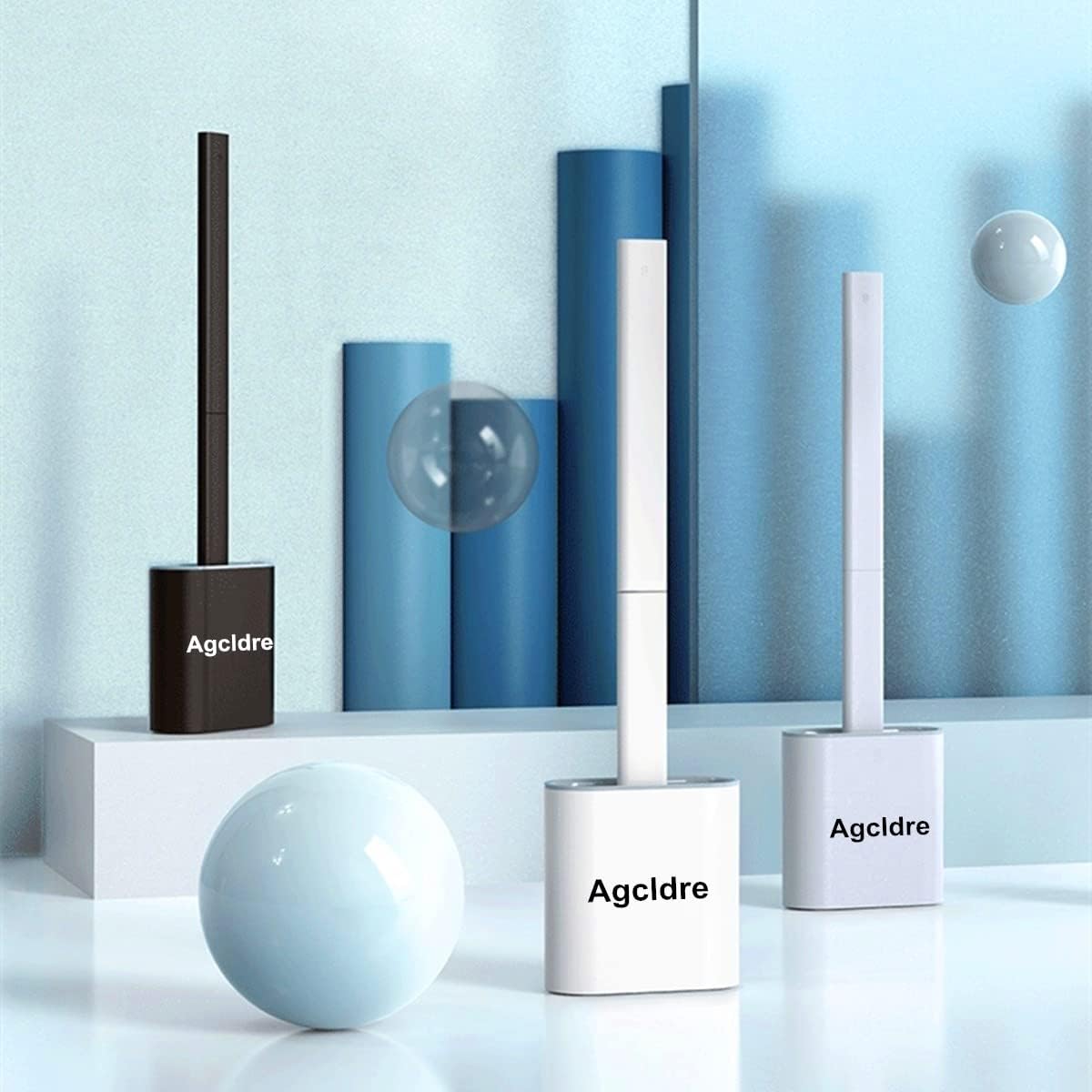 Toilet Brush with Holder Silicone Toilet Brush and Cleaning Brush for Household Bathroom Toliet Brush Set (White)