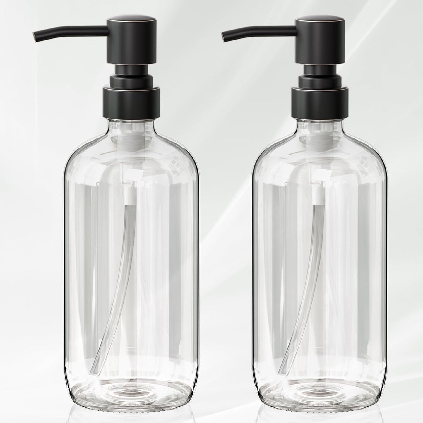 AmazerBath Glass Soap Dispenser, 2-Pack Clear Glass Soap Dispenser with Pump Bronze Rustproof, 17 Oz Bathroom Hand Soap Dispenser Bottle for Liquid Lotion, Kitchen Dish Soap Dispenser