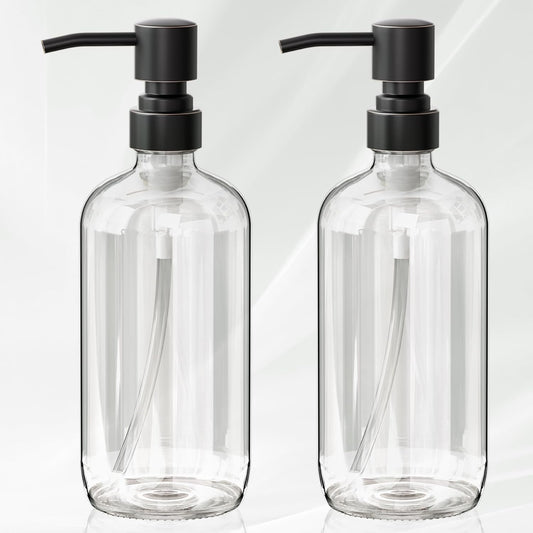 AmazerBath Glass Soap Dispenser, 2-Pack Clear Glass Soap Dispenser with Pump Bronze Rustproof, 17 Oz Bathroom Hand Soap Dispenser Bottle for Liquid Lotion, Kitchen Dish Soap Dispenser