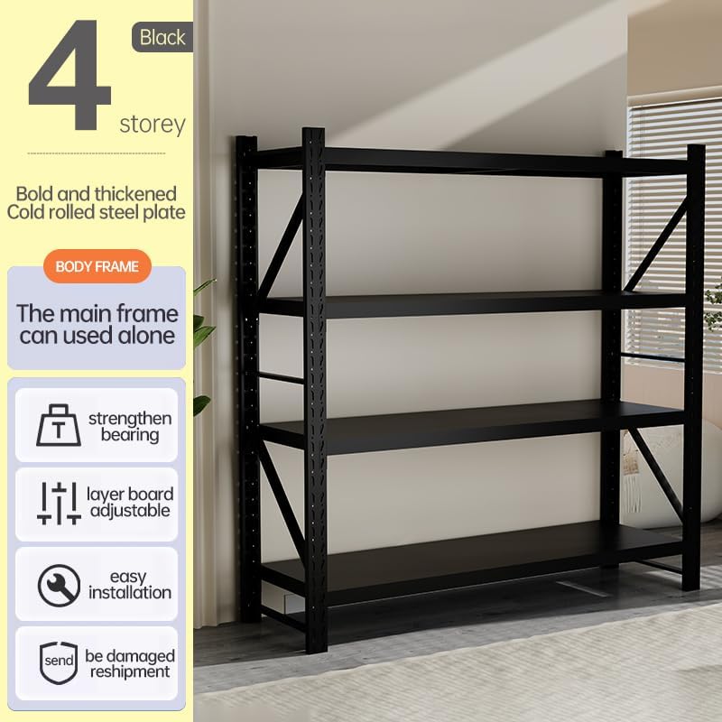 Storage Shelves Heavy Duty, Metal Garage Shelving Units, 4 Tier Storage Rack Shelf, Steel Industrial Shelving, Adjustable Standing Shelf for Basement/Warehouse (Black, W59.06*D23.6*H78.74)