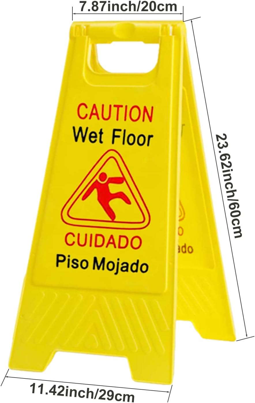 6-Pack Caution Wet Floor Signs | Foldable Sturdy Double-Sided Bilingual Saftey Warning Signs | Cuadado Piso Mojado| Avoid Fall & Slip Accident | Bright Yellow