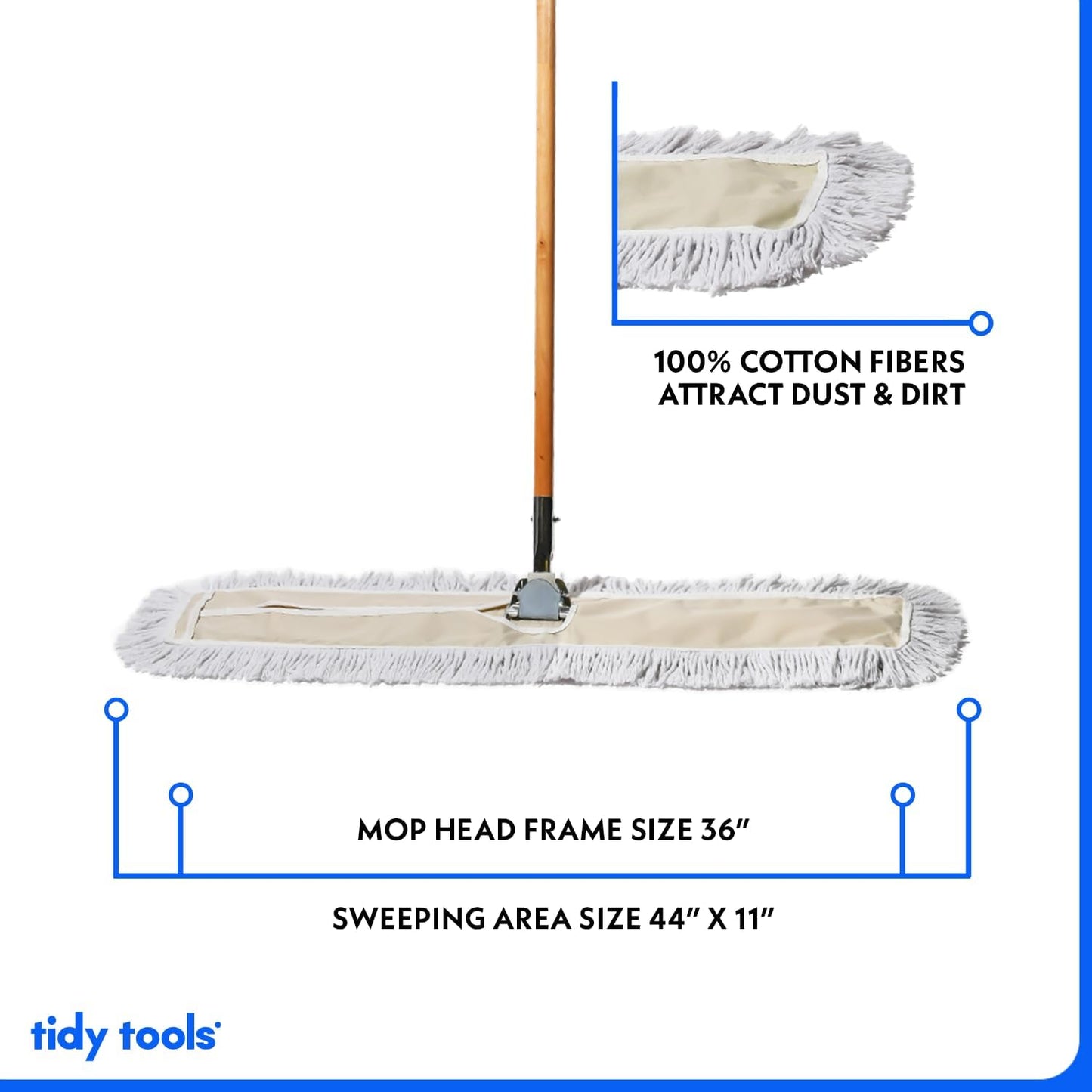 Commercial Dust Mop & Floor Sweeper, 36 in. Dust Mop for Hardwood Floors, Cotton Mop Head, Wooden Broom Handle, Industrial Dry Mop for Floor Cleaning & Janitorial Supplies