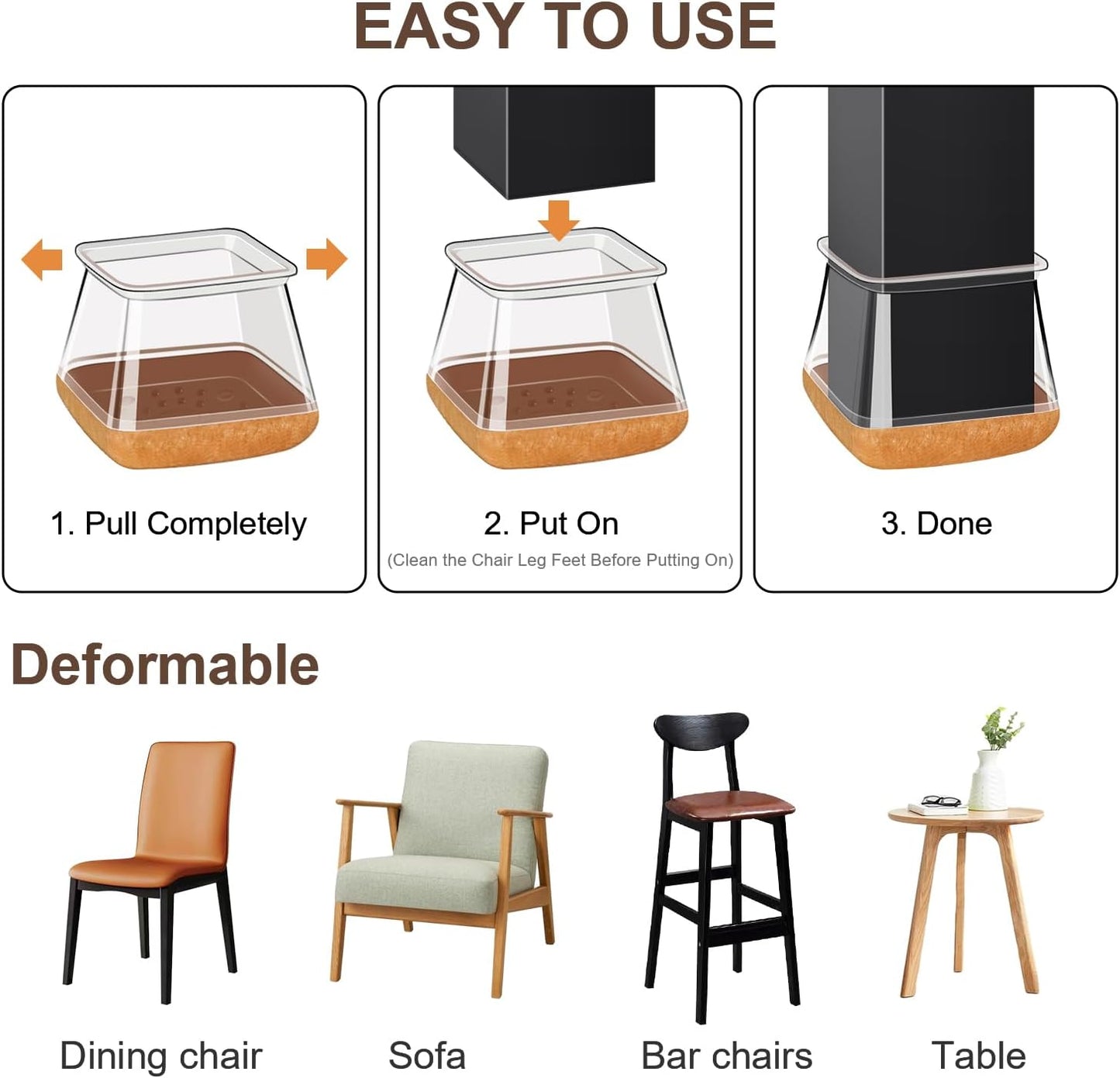 20 Pcs Chair Leg Floor Protectors for Hardwood Floors, Clear Rubber Furniture Sliders with Felt, Silicone Furniture Leg Caps Covers (Fit Square Diameter:1.06" to 1.44")