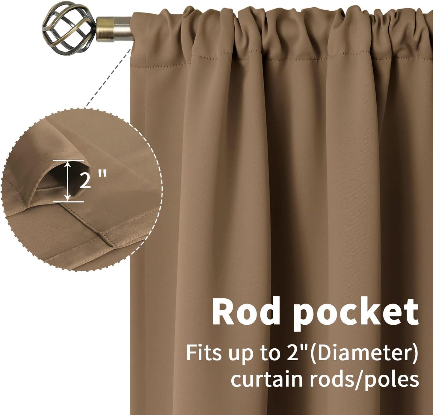 BGment Taupe Blackout Curtains 45 Inches Length for Bedroom - Rod Pocket Short Thermal Insulated Room Darkening Window Drapes for Bathroom Basement Cafe, 42 x 45 Inch, 2 Panels, Taupe