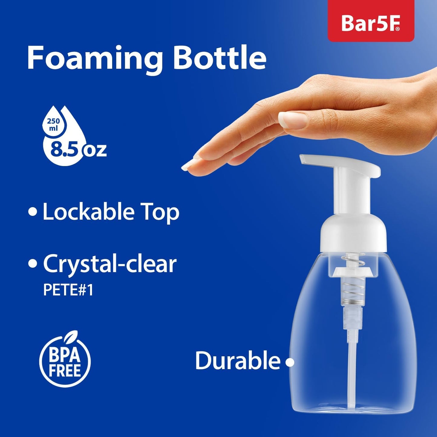 Bar5F Foaming Pump Bottle for Dr. Bronner's Castile Soap and All Generic Concentrated or Regular Soaps, 8.5-Ounce Clear