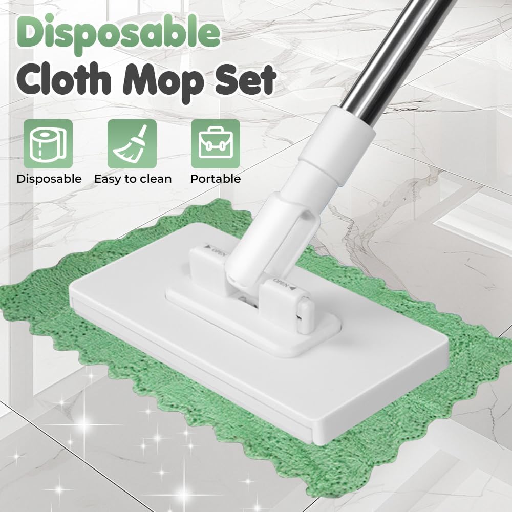 Disposable Dust Mop with 4 Reusable Cloths, mopa desechable para el polvo con 4 PañOs Reutilizables, 39" Long Handle Retractable Gap Dust Cleaner with Locking Head for Multi Surface Cleaning, Wet&Dry