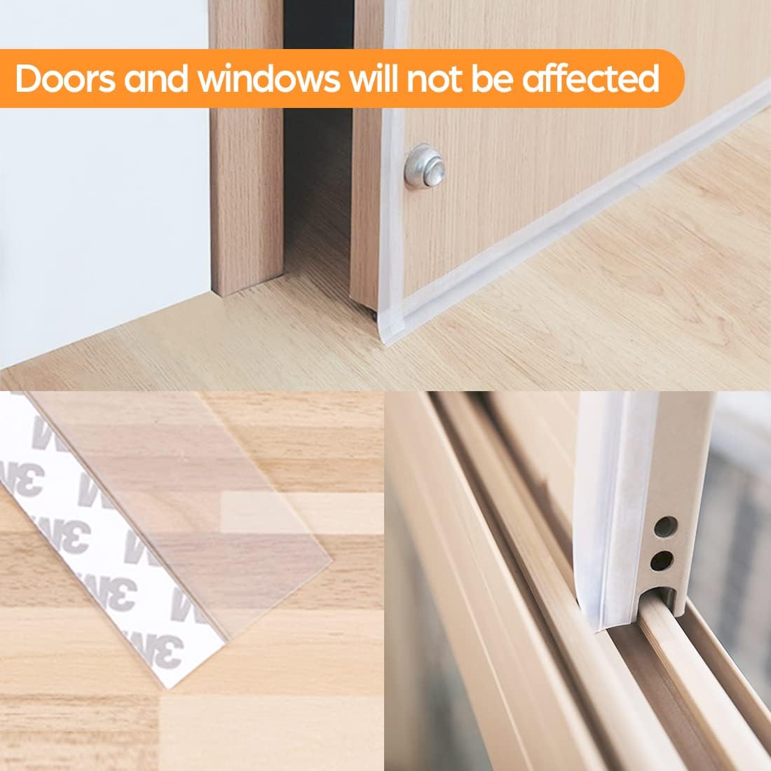 28.9 Ft Door Weather Stripping Door Seal Strip,Silicone Door Draft Stopper,Self Adhesive Shower Door Bottom Seal and Door Insulation Strip for Door Frame Windows and Glass Gaps (Transparent, 45mm)