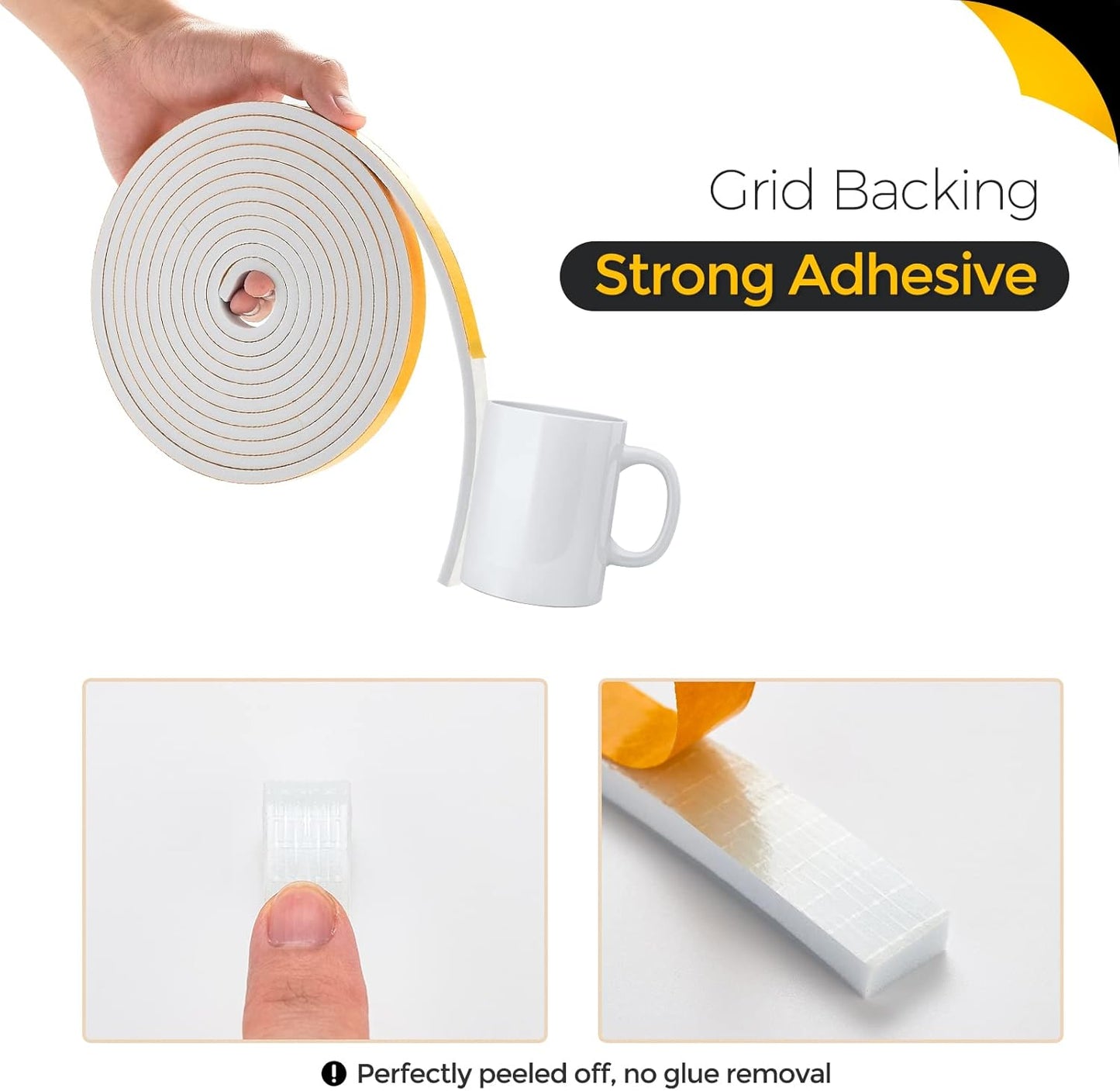 13 Feet Weather Stripping Door Seal, 1/2" Wide X 1/2" Thick Door Seal Strip High Density Foam Tape Adhesive Strip for Door Soundproofing, Window Insulation (1/2" Wide X 1/2" x 13FT, White)