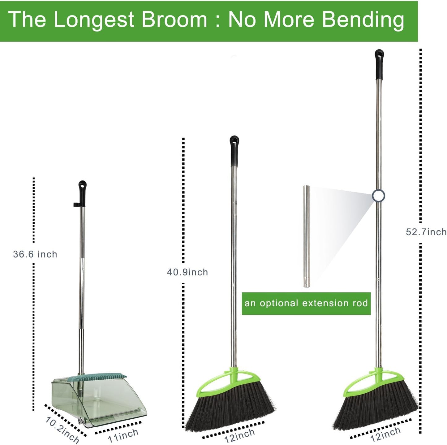 Soft Bristles Green Angle Broom and Dustpan Set, Long Handle Household Indoor Broom with Dustpan Combo Set for Room Kitchen Lobby Office Hardwood Floor Sweeping Floor Cleaning