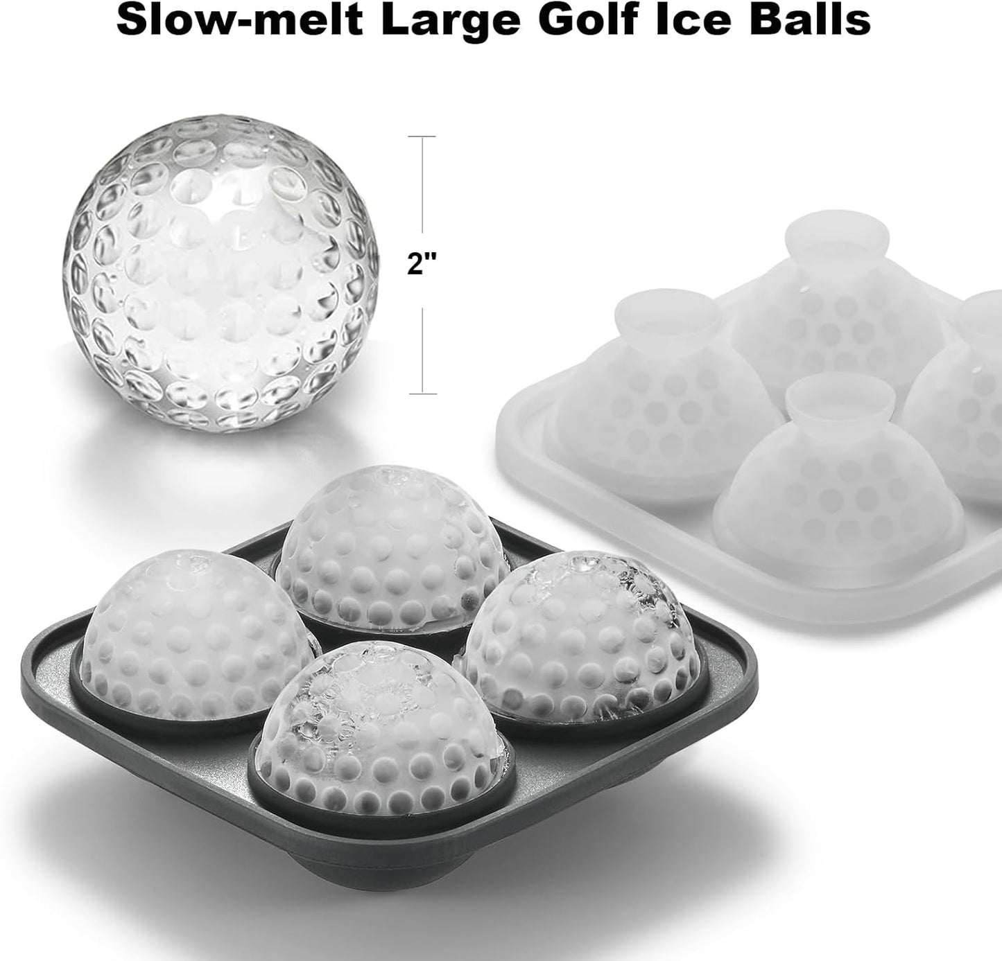 Nax Caki 3D Golf Ice Cube Tray, Large Golf Silicone Fun Shapes Whiskey Ice Mold with Funnel for Cocktails, Bourbon,Brandy, Whiskey Gifts for Men Black