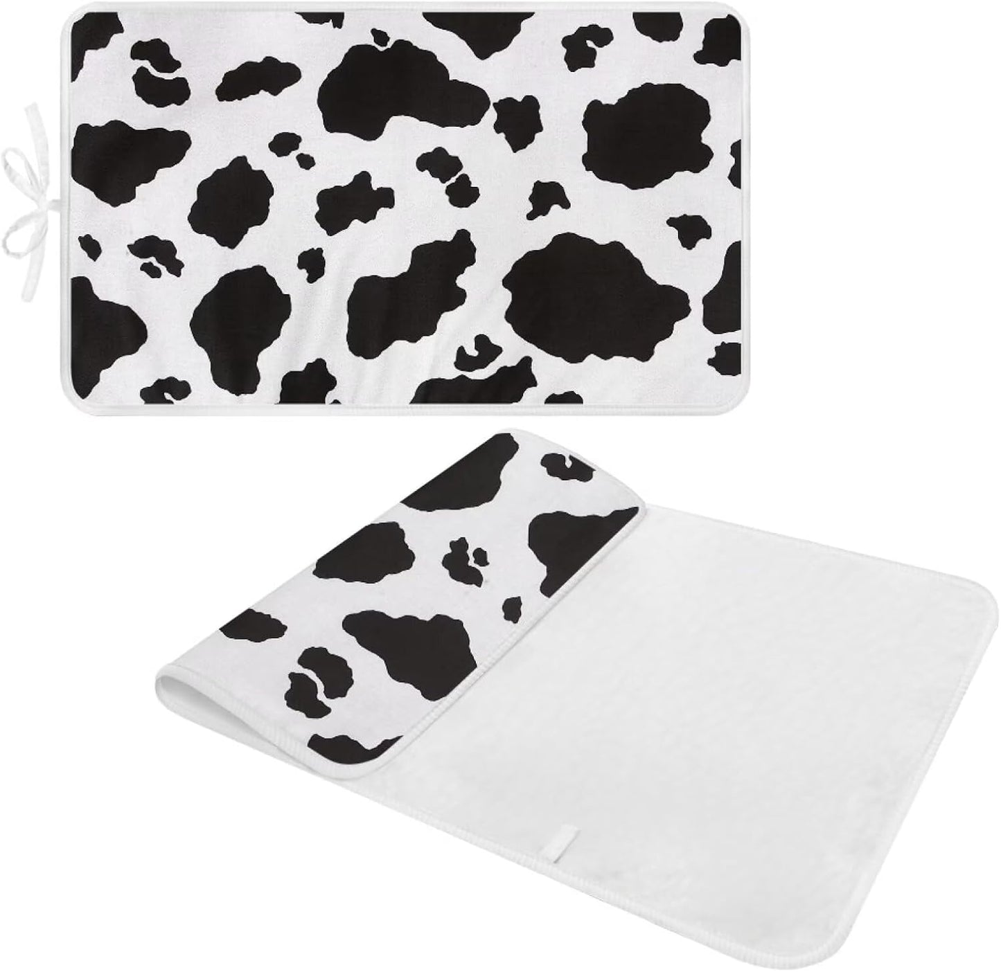 Cow Print Ironing Mat Portable Ironing Pad,Black and White 32 x 16 Inch Large Ironing Mat for Table Top of Washer, Dryer, Table Top, Countertop, Heat Resistant Iron Board Pads
