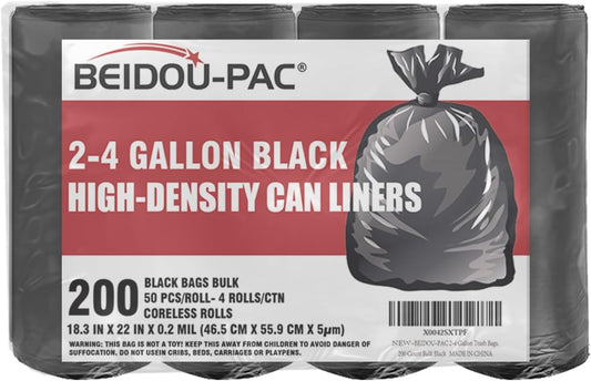 2-4 Gallon Trash Bags, 200 Count Black Garbage bags, Small Trash Can Bin Liners for Bathroom, Office, Industrial, Commercial, Janitorial, Municipal, Recycling…